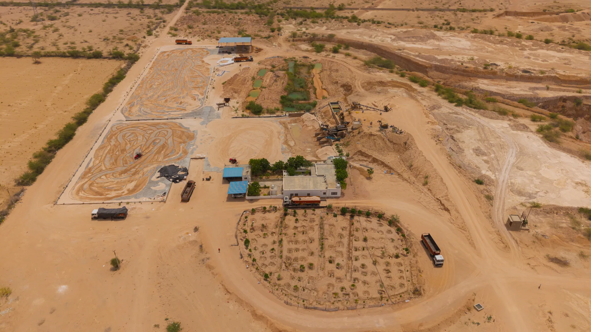 Aerial view of a silica sand mine and processing operation